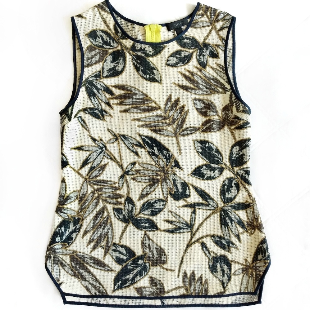 J Crew gold foil leaf print sleeveless top